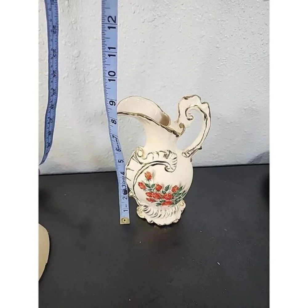 VINTAGE, GILDED, ORNATE CERAMIC, PITCHER/JUG/FLORAL VASE,‎ SINGLE ROSE,